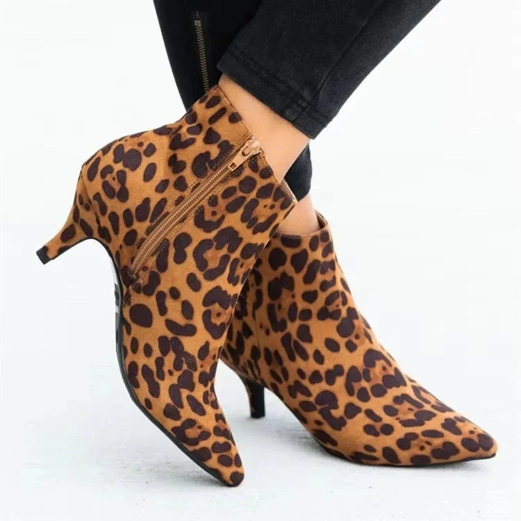 Botas New Women Ankle Boots Leopard Women Pointed Toe Ladies Chunky High Heel Female Shoes Woman Footwear Plus Size43 Women Boot