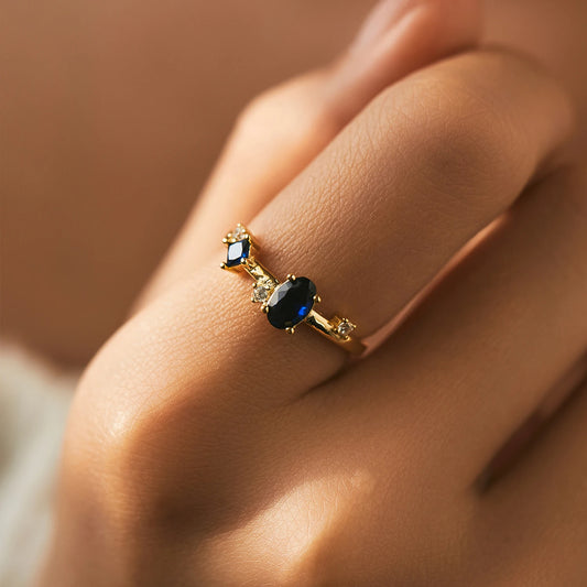 MODIAN 925 Sterling Silver Irregular Royal Blue CZ Finger Ring Vintage Gold Color Party Ring For Women Vacation Jewelry Gift