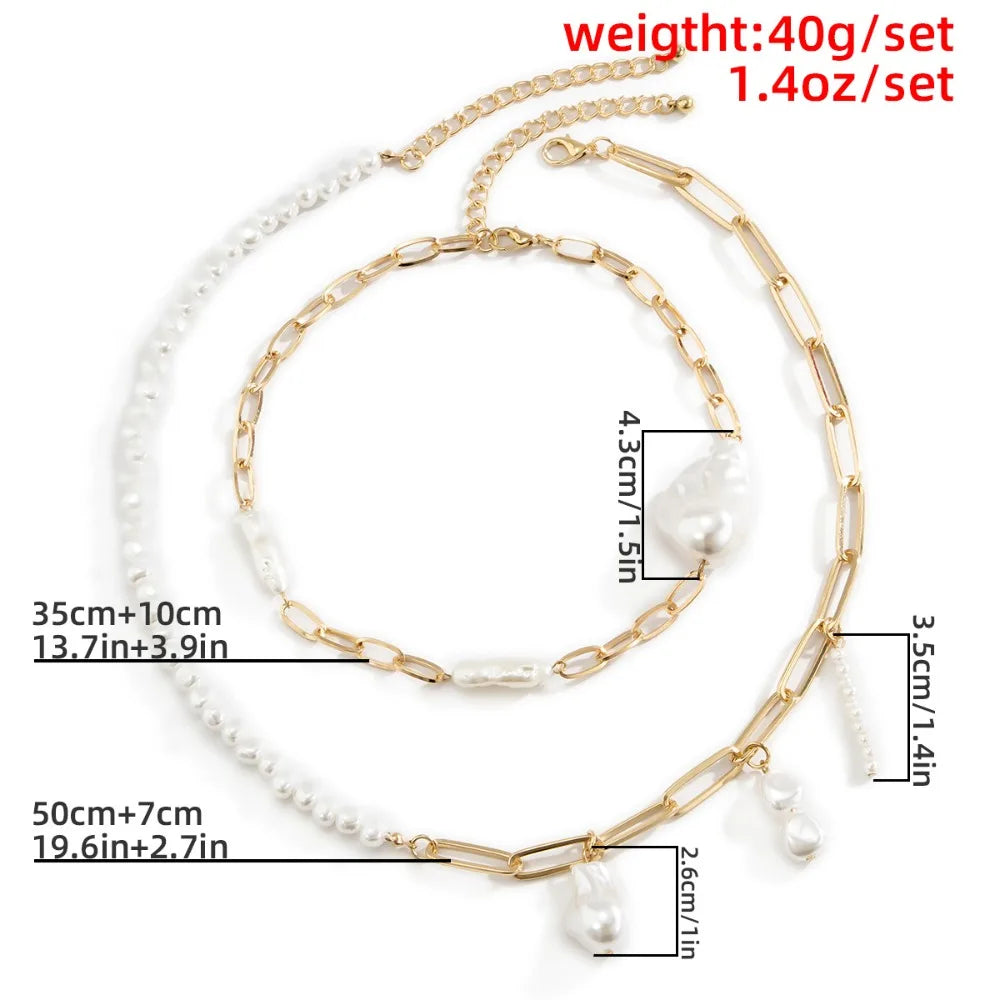 Multilayer Imitation Pearl OT Buckle Pendant Necklace Women Wed Bridal Goth Bead Chain Y2K Accessories Neck Jewelry Decoration