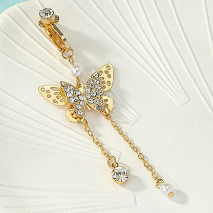 Clip On Belly Button Ring Butterfly Shape Fake Belly Piercing Clip On Umbilical Navel Body Jewelry Trendy Fashion Style