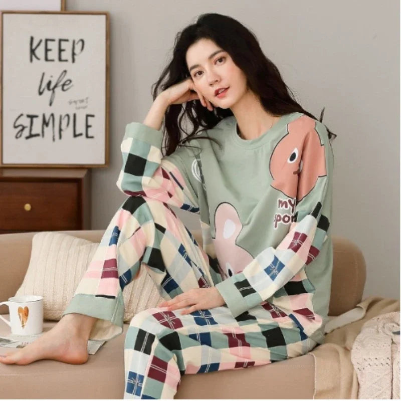 Women's pajamas spring and autumn long-sleeved autumn and winter home clothes plus size simple loose suit outerwear