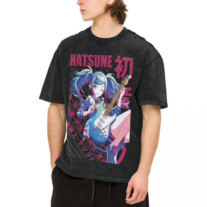 Man T-Shirt Vocaloid Hatsune Miku Washed T Shirts Novelty Summer Tee Shirt Street Style Print Cotton Clothes New Arrival