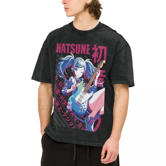 Man T-Shirt Vocaloid Hatsune Miku Washed T Shirts Novelty Summer Tee Shirt Street Style Print Cotton Clothes New Arrival