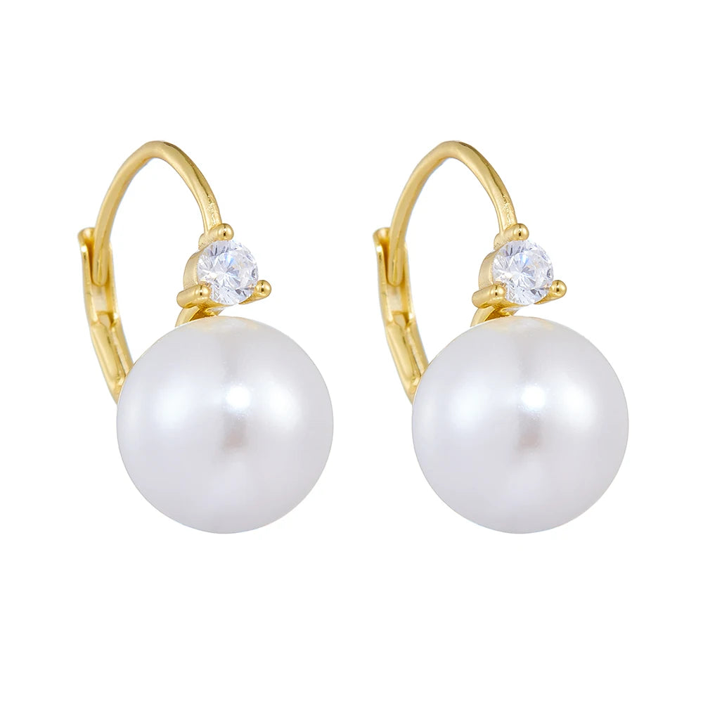 FULSUN Trendy Zirconia Mother of Pearl Ball Earrings 925 Sterling Silver 14K Gold Plated Fine Jewellery Ladies Gift