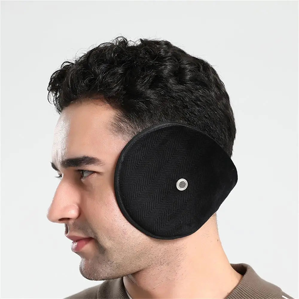 Mens Ear Muffs Winter Ear Warmers Fleece Unisex Plush Earmuffs Behind Band Head W/Loudspeaker Hole