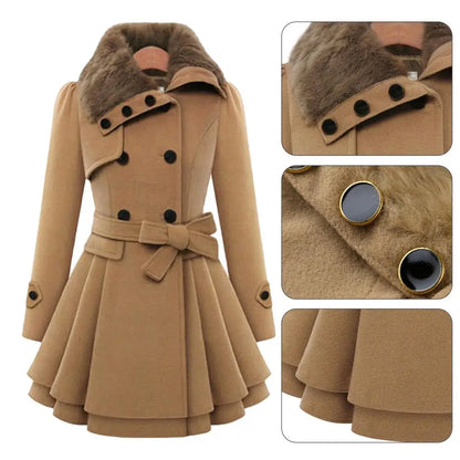 Winter Women's Jacket Windbreaker Warm Plush Thick Clothes Double Breasted Belt Autumn And Winter Korean Style Slim Lapel Coat