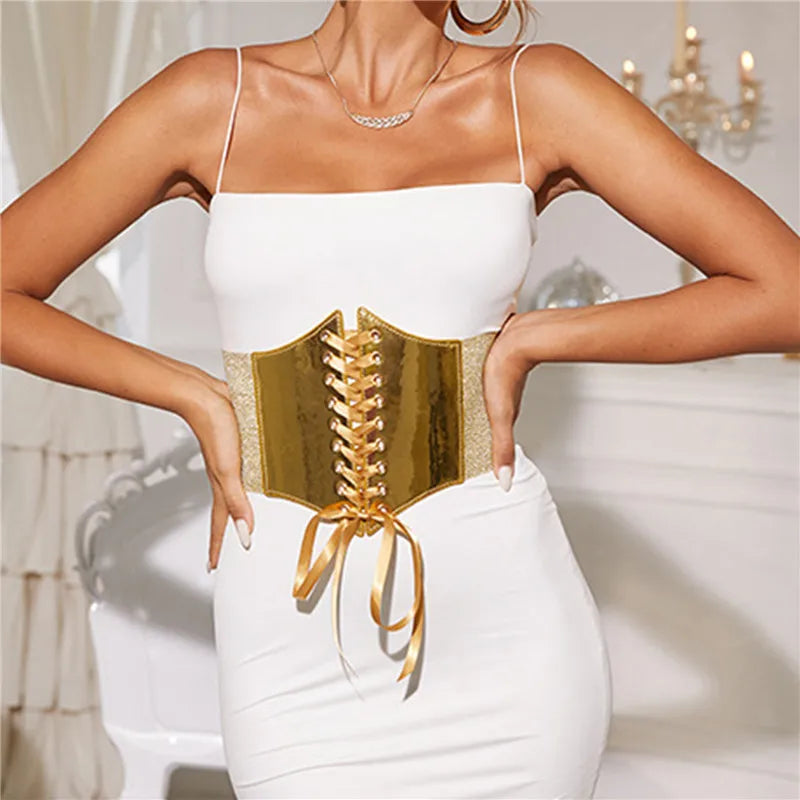 Fashion Elastic Gold Corset Wide Belt For Women Luxury Brand Designer Waist Strap Female Dress Skirt Coat Decorative Girdle