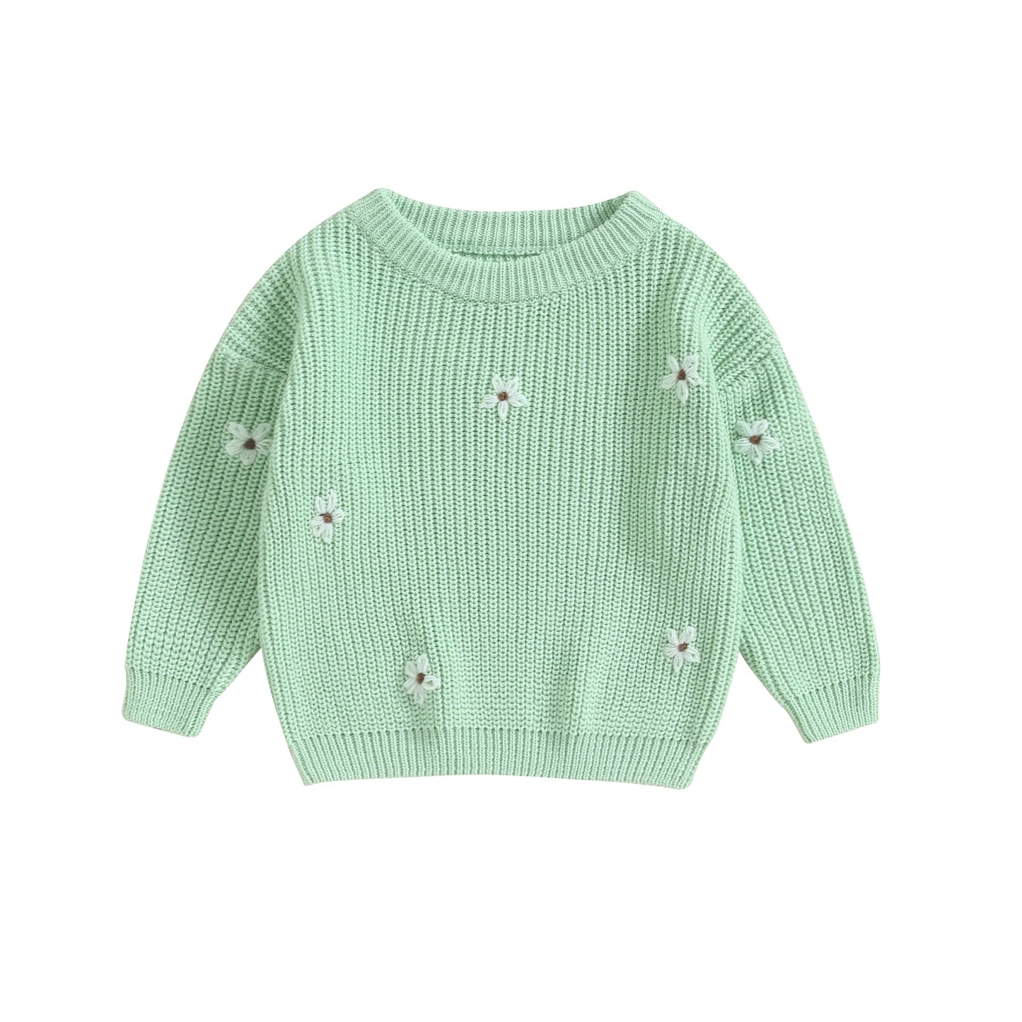 Baby Girl Autumn Fall embroidery Sweater Long Sleeve Crew Neck Flower Winter Warm Knit Pullover Sweater Infant Clothes