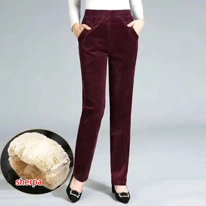 Thin & Plush Thick Casual Pants Fleece Pencil Pants Women's Corduroy Warm High Waist Pants Autumn Winter Leggings Pants Trousers