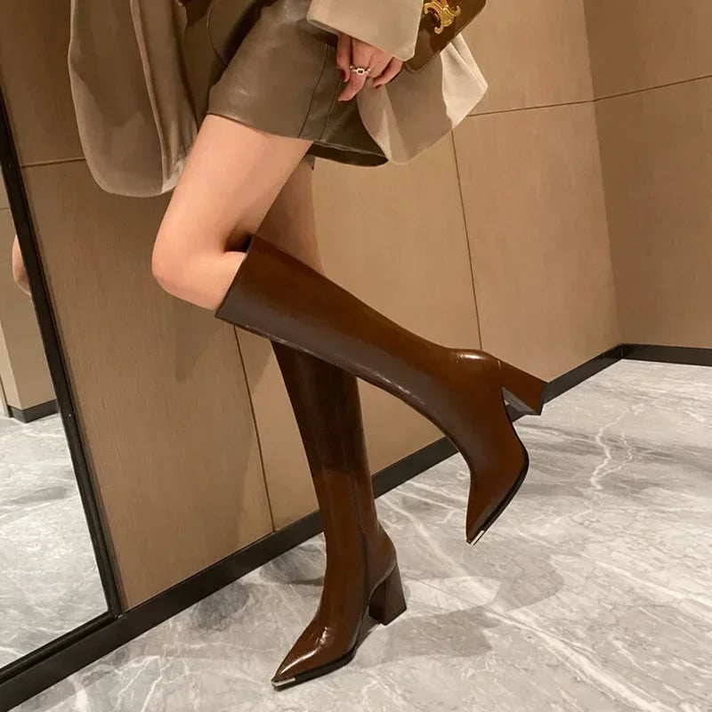 Pointed Toe Women High Boots Fashion Side Zippers Long Booties Ladies Elegant Party High Heel Shoes Winter Women's Footwear