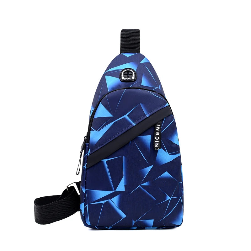 Men's Chest Bags Geometric Print Oxford Cloth Casual Crossbody Bag Sports Travel Outdoor Chest Shoulder Bags