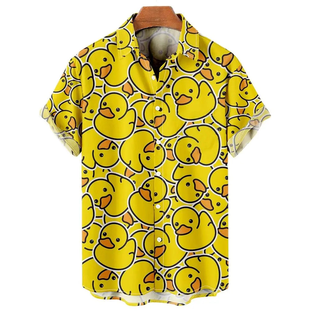 New Men's Shirt Little Yellow Duck Hawaiian Beach Tops Funny Short Sleeve Shirts 3D Printed Casual Fashion BlouseMen's Clothing