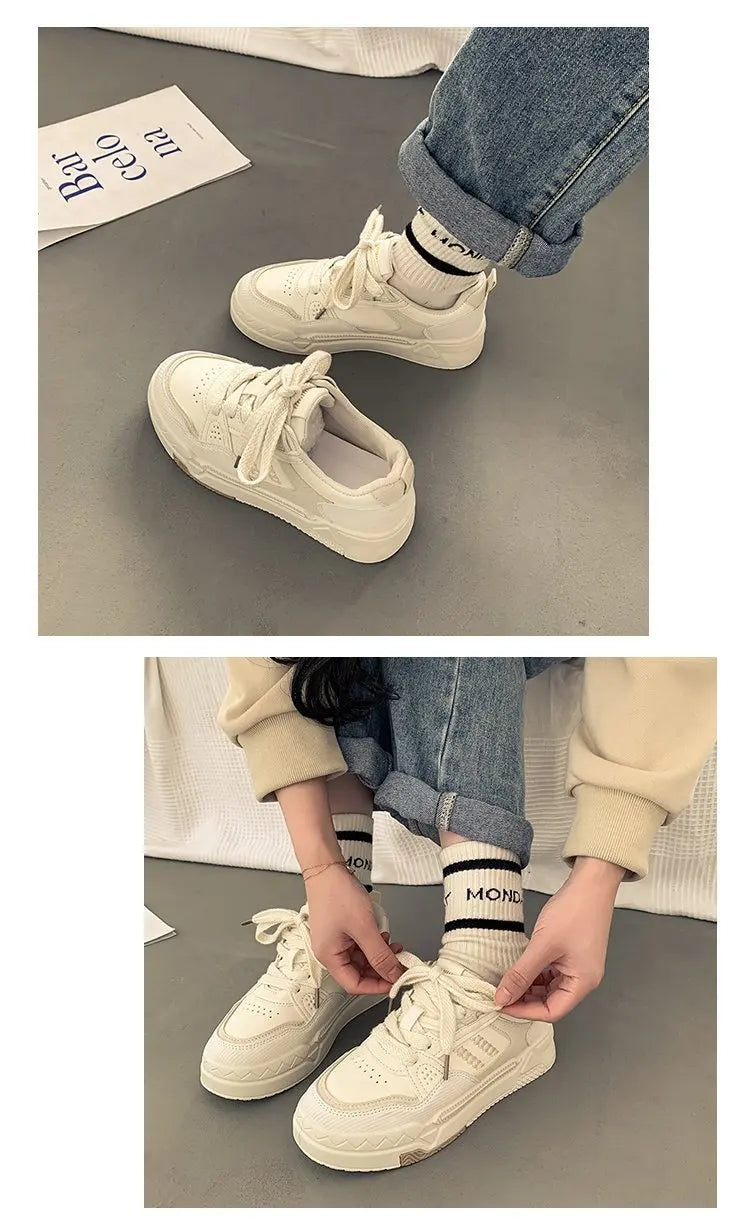 Fashion Small White Shoes Women New Spring and Autumn Leisure Sports Shoes Girls with Thick Soles Low Top Board Shoes