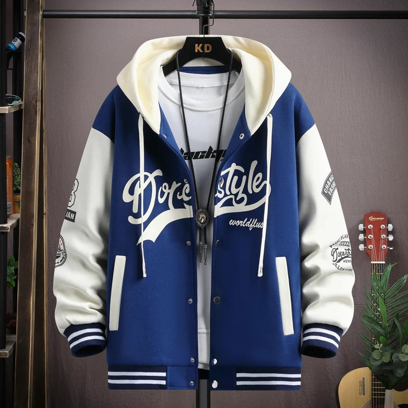 2023 Trendy Hip Hop Hooded Baseball Uniform Unisex Lightweight Sportswear Jacket Men's Bomber Jackets Autumn Coat Letter Printed