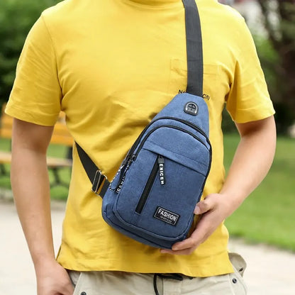 Men'S Trendy Business Chest Bag, Casual Earphones, Crossbody Bag, Multi-Functional Outdoor Shoulder Bag