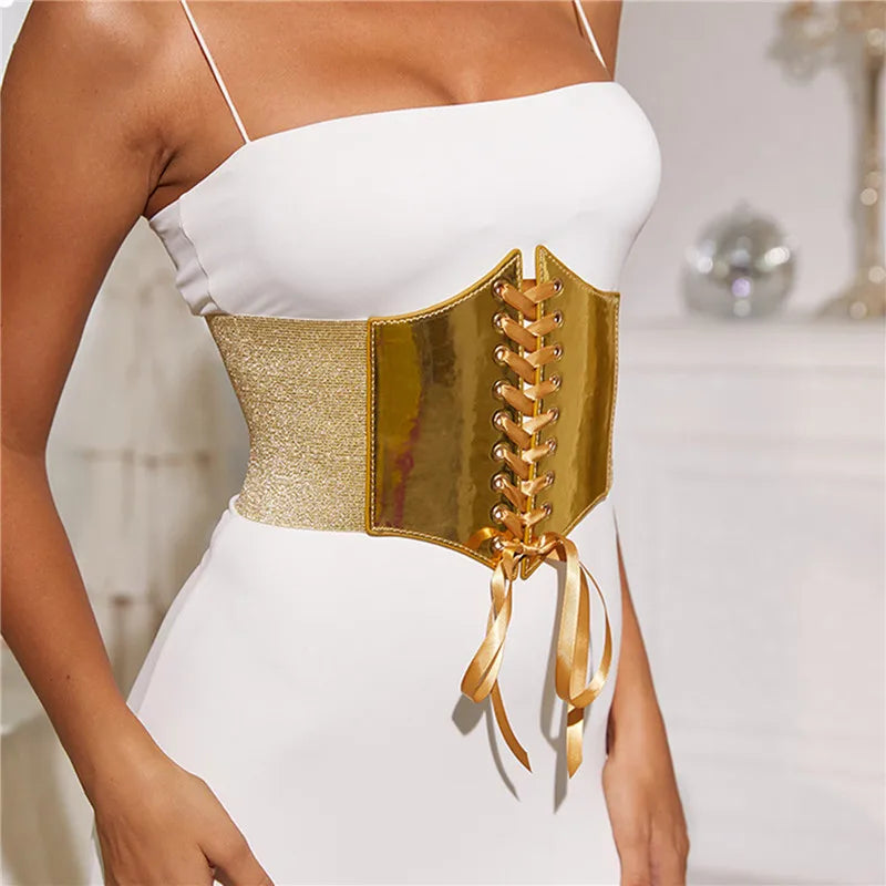 Fashion Elastic Gold Corset Wide Belt For Women Luxury Brand Designer Waist Strap Female Dress Skirt Coat Decorative Girdle