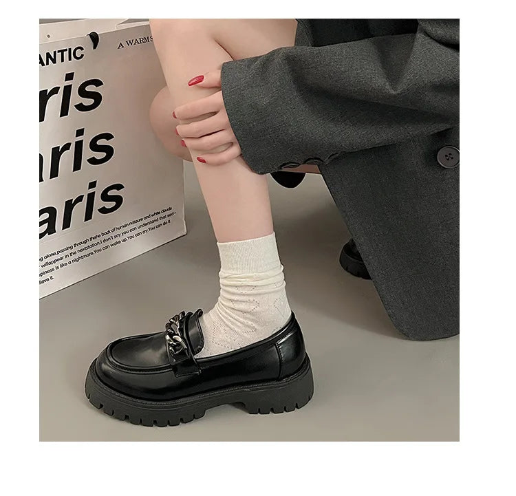 2024Women's Loafers  Spring British Style Slip On Platform Mary Jane Shoes Woman Japanese Jk Uniform Lolita Shoes Women