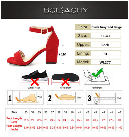 Sexy Pumps For Women High heels Open Toe Suede Thick heel Bridal Party Shoes Ladies Buckle Strap Gladiator Sandals 32-43 Black