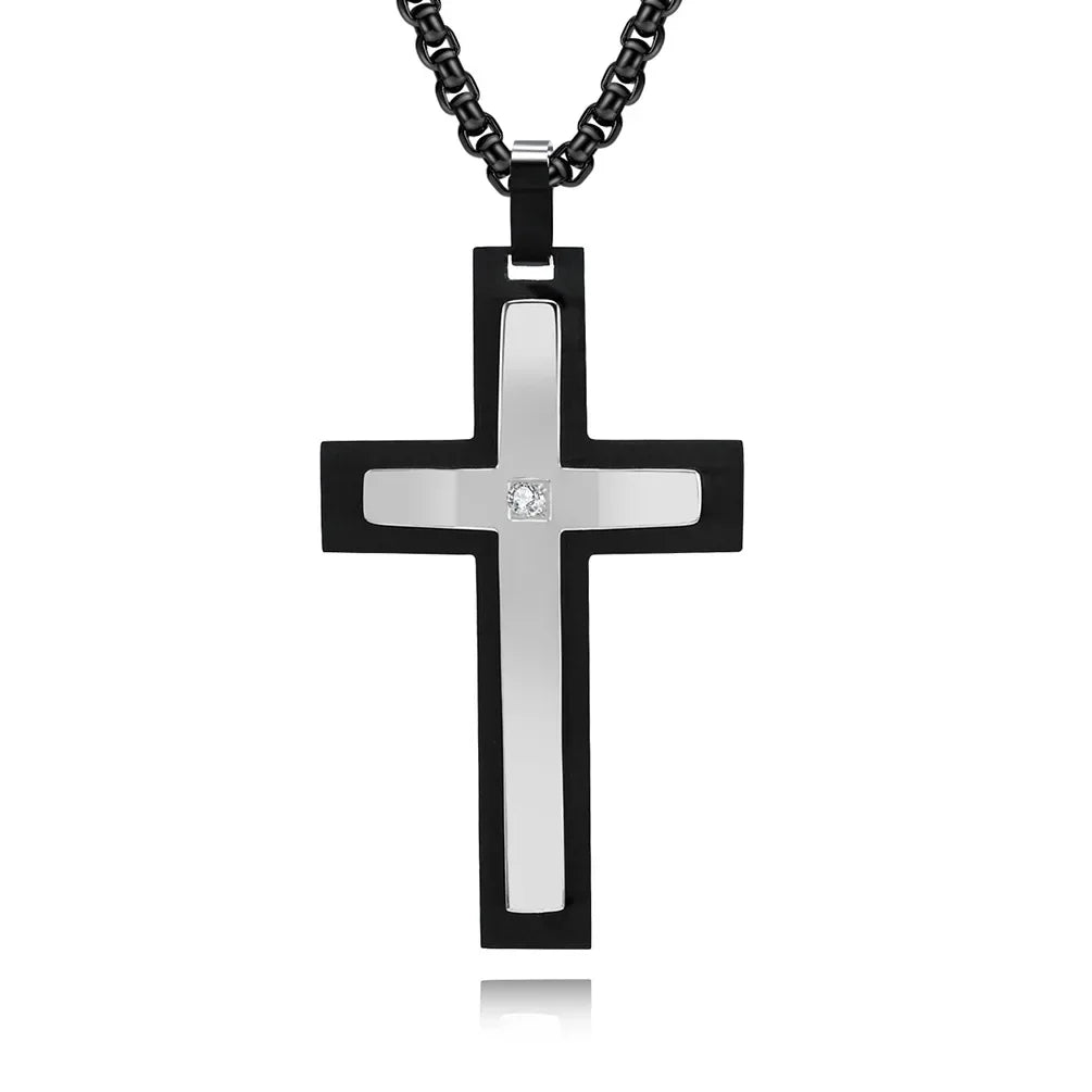 2023 New Stainless Steel Cross Pendant Necklace for Men Boyfriend Charm Link Chain Male Punk Hip-hop Jewelry Dropshipping