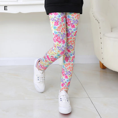 Girls Leggings Ice Cream Elastic Floral Stretch Pants Children Student Yoga Running Pants Soft Skinny Trousers Teenage 2-13Yrs