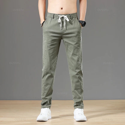 Spring Autumn Cottom Men's Pants Fashion Classic Drawstring Elastic Waist Jogging Stretch Casual Grey Cargo Trousers Male 28-38