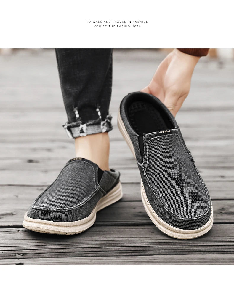 2024 Summer Men's Half Slippers Fashion Men's Flat Bottom Casual Shoes Soft Sole Cloth Shoes Support Shoes Men's Sports Shoes