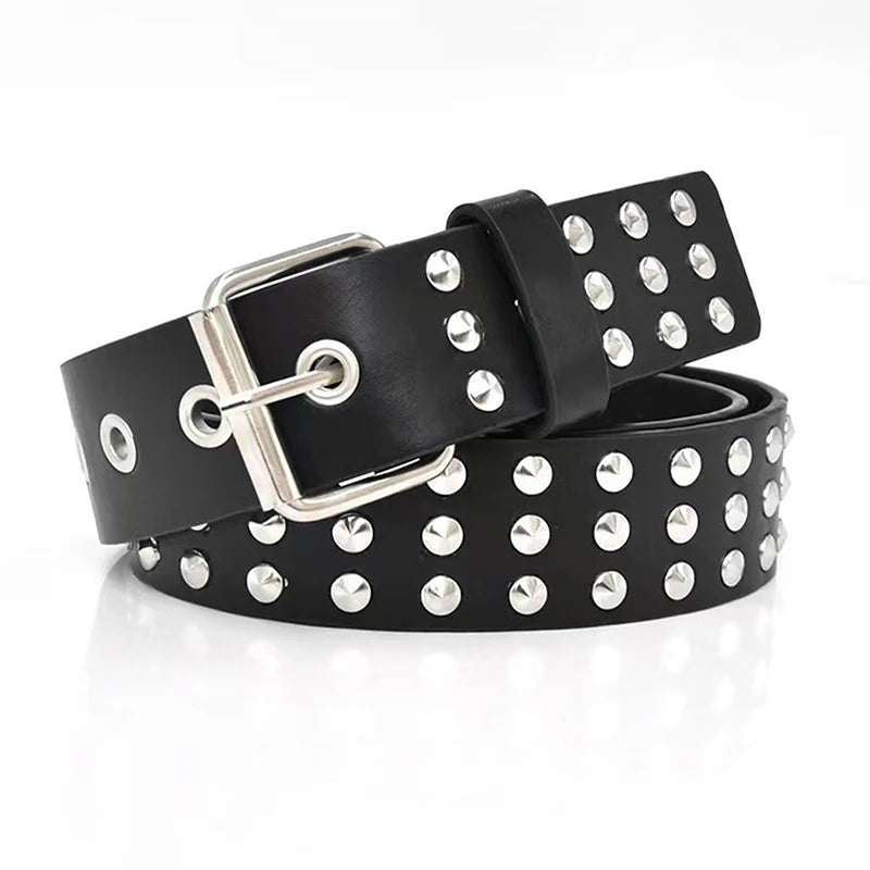 Rivet Hollow Bullet Decoration Belt Fashion Ladies Leather Studded Gift Man's Goth Rock Wild Adjustable Women Punk Black Belt