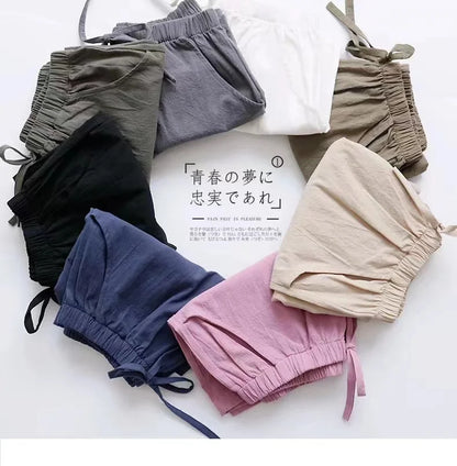 Cotton Linen Shorts Women Casual Workout Shorts Workout Mini Wide Leg Trousers Summer Basic High Wasit Biker Oversize Shorts