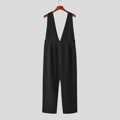 Men Jumpsuits Solid Color Deep V Neck Sleeveless Pocekts Rompers 2023 Streetwear Loose Fashion Casual Men Overalls S-5XL INCERUN