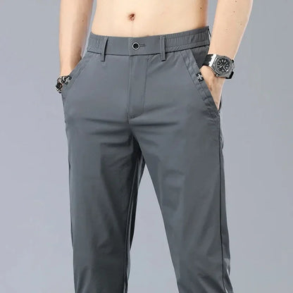 2024 Summer Thin Men's Slim Fit Casual Pants Korean Style Soft Breathable Elastic Business Fashion Casual Long Pants Male