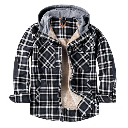 Men Winter Plaid Shirts Coats Hooded Fleece Jackets Harajuku Lg Sleeonve LoosCae sual Shirts Jackets European Style Size S-2XL