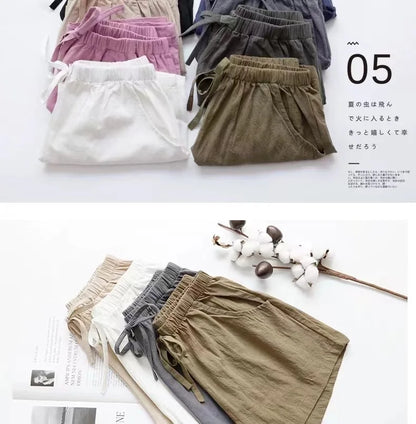 Cotton Linen Shorts Women Casual Workout Shorts Workout Mini Wide Leg Trousers Summer Basic High Wasit Biker Oversize Shorts