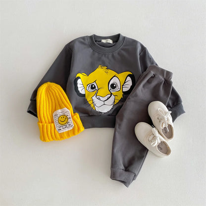 Casual Fashion Sweatshirt +Pants 2pcs Child Long Sleeve Tracksuits Boys Baby Cute Tops Set New Print Hoodies Solid Color Pants