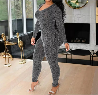 Sexy Jumpsuit Woman Allover Print Lace-up Side Plaid Print Lace-up Long Sleeve Conjoined Body Pants for Female Autumn 2024 New