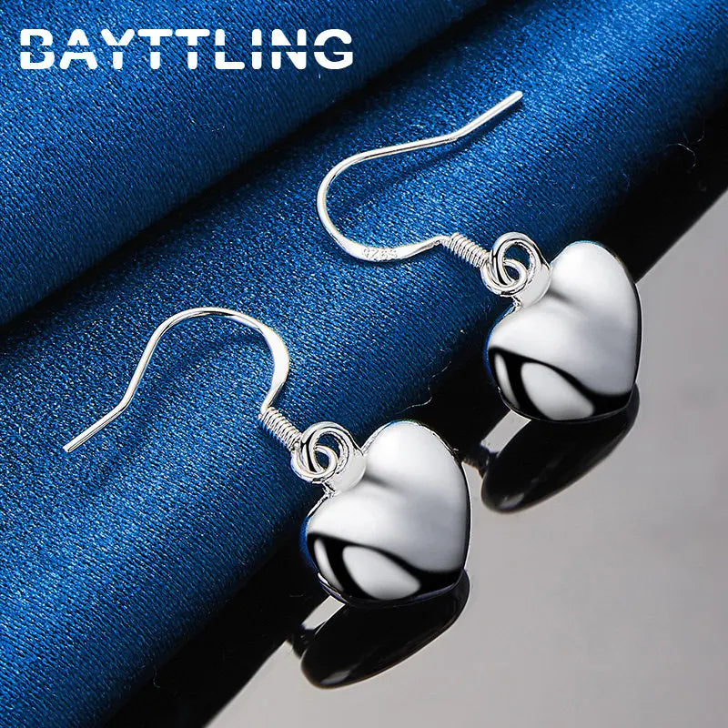 925 Sterling Silver Luxury 27MM Glossy Heart Drop Earrings For Women Fashion Engagement Jewelry Accessories Girlfriend Gifts