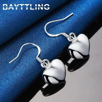 925 Sterling Silver Luxury 27MM Glossy Heart Drop Earrings For Women Fashion Engagement Jewelry Accessories Girlfriend Gifts