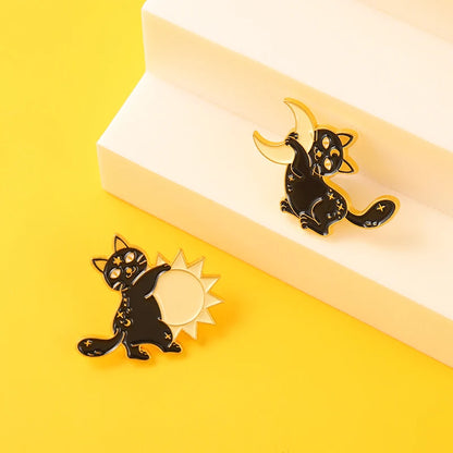 Black Cat Enamel Pin Custom Animal Star Moon Brooches Lapel Badge Bag Cartoon Reading Jewelry Gift for Friends Custom Wholesale