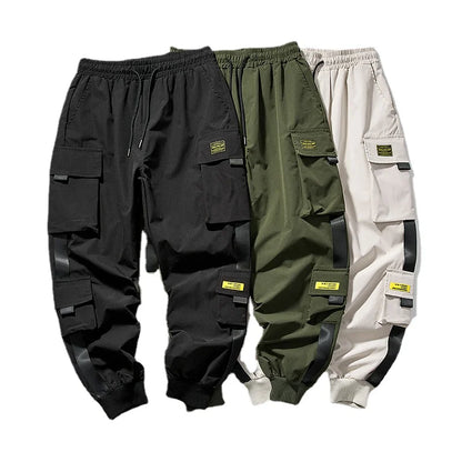 New Joggers Cargo Pants for Men Casual Hip Hop Pocket Male Trousers Sweatpants Streetwear Ribbons Techwear Pants