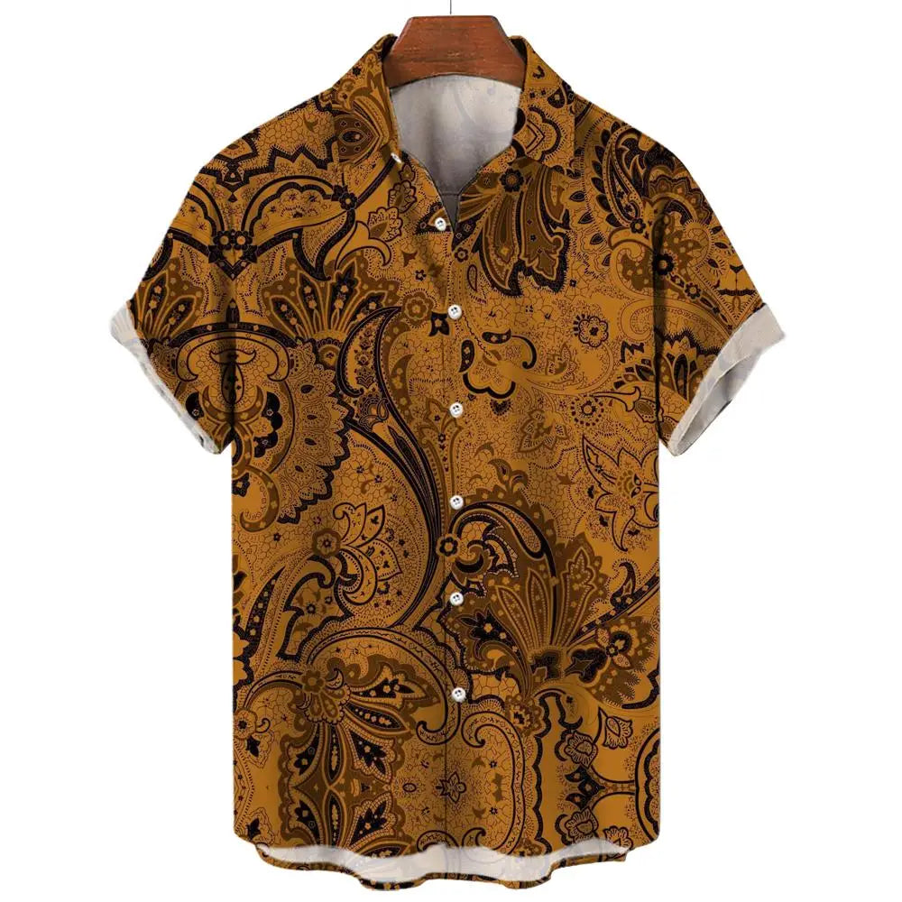 Vintage Men's Shirts 3D Print Ethnic Graphics Fashion Button Short Sleeve Lapel Streetwear Hawaiian Blouse shirts for men Summer