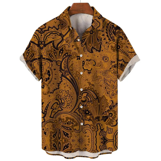 Vintage Men's Shirts 3D Print Ethnic Graphics Fashion Button Short Sleeve Lapel Streetwear Hawaiian Blouse shirts for men Summer