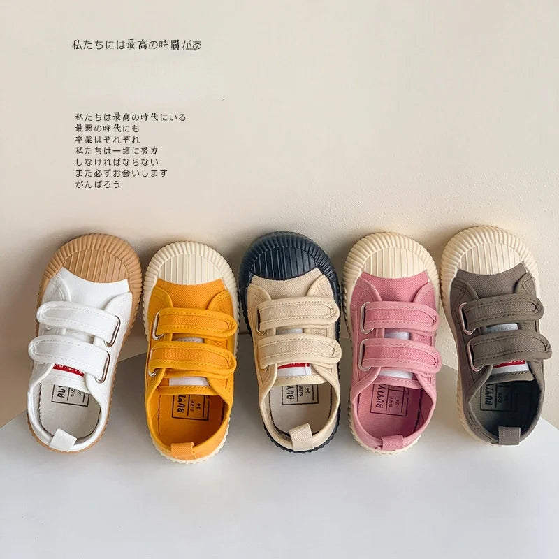 Children Canvas Shoes for Boys and Girls Spring  Autumn Hook and Loop Shoes Soft Bottom Breathable Toddler Baby Biscuit Shoes