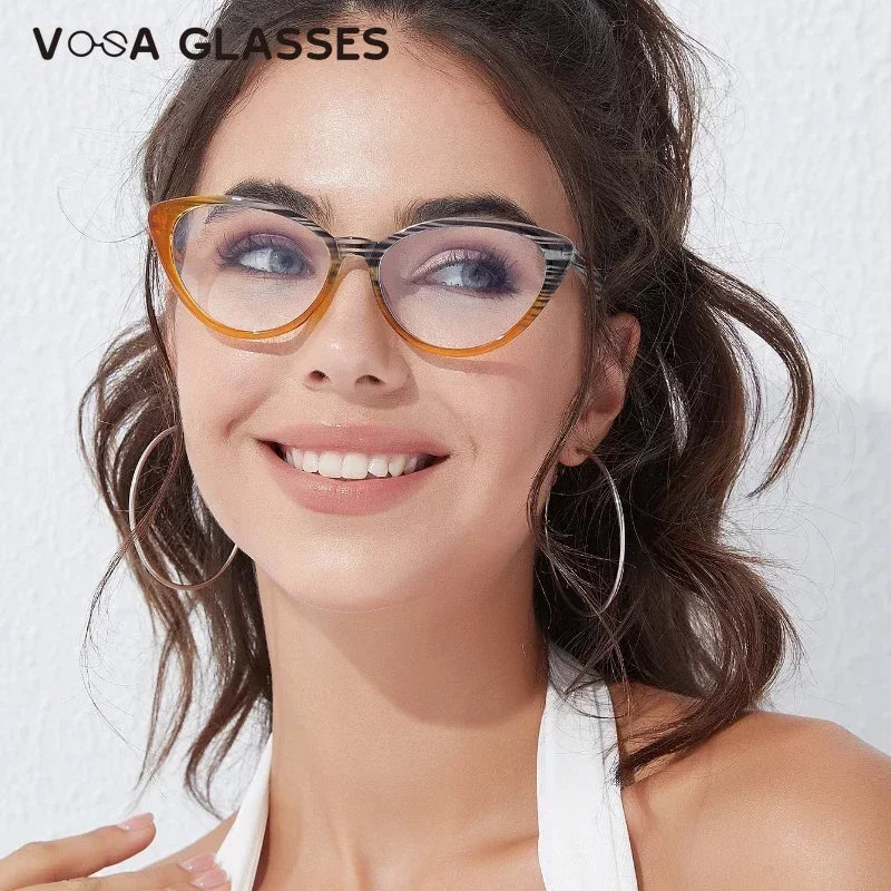 2023 Fashion Sexy Women Cat Eye Reading Glasses Retro Glasses Frame with Prescription Anti Blue Light Lenses Metal Eyewear