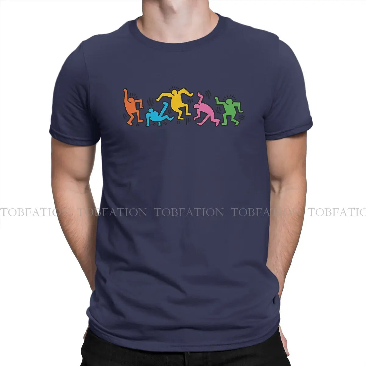 Haring Geometric Graffiti Dance Together Tshirt Homme Men's Tees Blusas Cotton T Shirt For Men