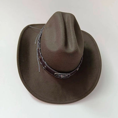 New 9CM Wide Brim Western Cowboy Hat For Men's Vintage Fascinator Cowgirl Jazz Hat Cloche Church Caps Sombrero Hombre