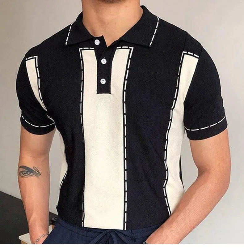 Men's Luxury Knitted Short Sleeve Polo Shirt Casual Patchwork Lapel Button Fashion Solid Color Knitwear Summer Clothing 2025 New