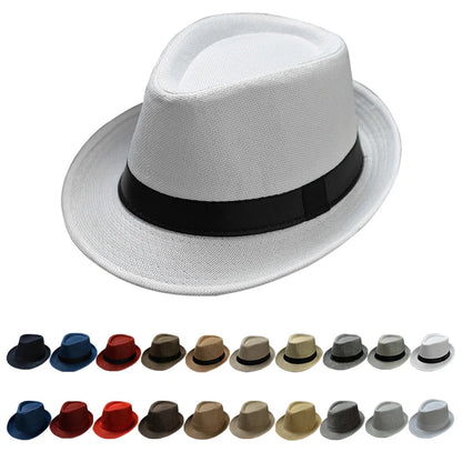 Summer Fedora Hat for Men Fashionable Elegant Vintage Black Women White Red Brim 1920s Panama Top Jazz Beach Unisex Classic Cap