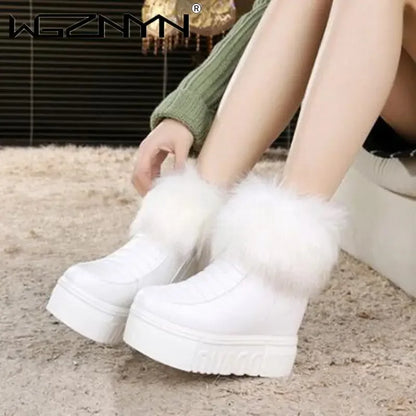 Fashion Womens Height Increasing Ankle Boots Platform Warm Winter Shoes Wedge Hidden High Heel Black Side Zipper Riding Boots