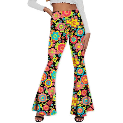 Women's Bohemian style printed bell bottoms, elastic casual sexy comfortable pants