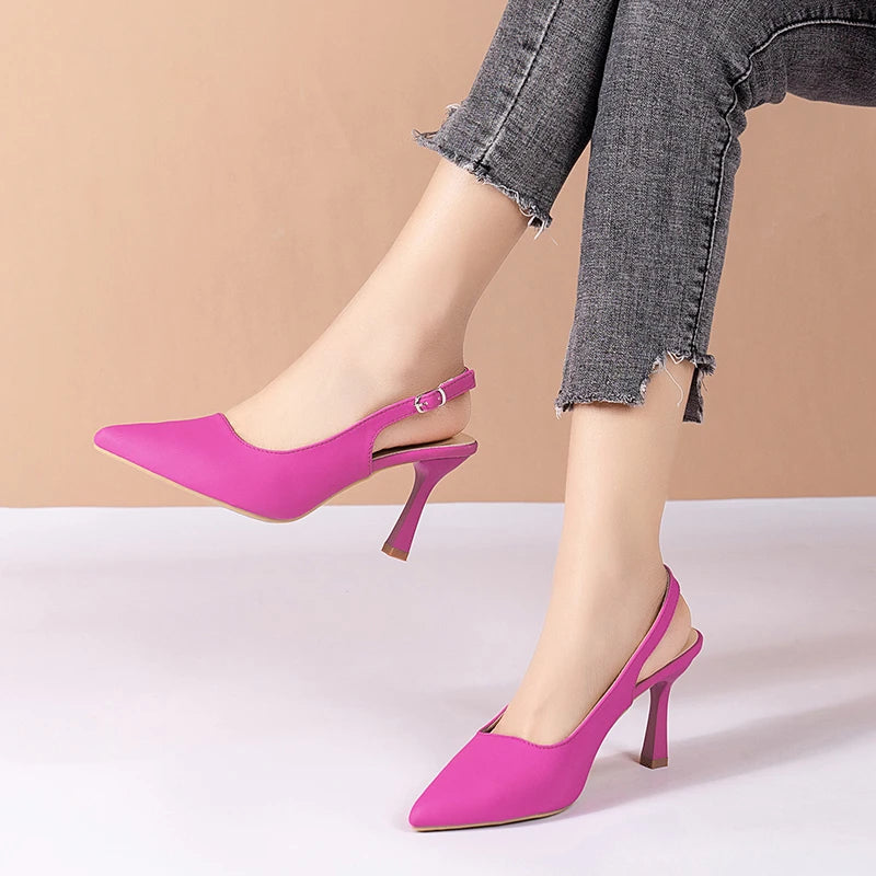 Sexy Women's Buckle Sandals High Heeled Women's Shoes Large Size 43 Fashion Women's Shoes Pointed Toe Fine Heeled Women's Shoes