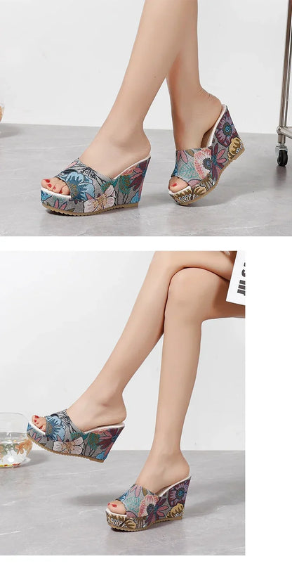 Sandalias de tacón para mujer, zapatos elegantes con plataforma y cuña de diseñador, de lujo, cómodos, a la moda, para verano